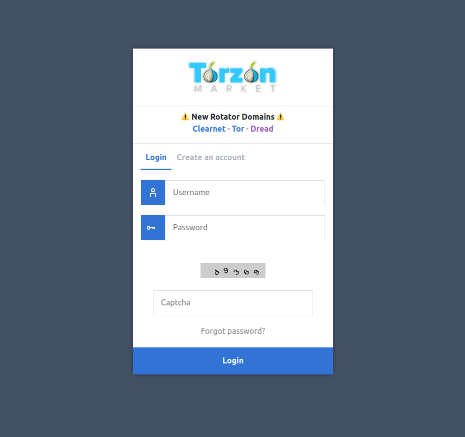 Torzon login page showing 2FA authentication options